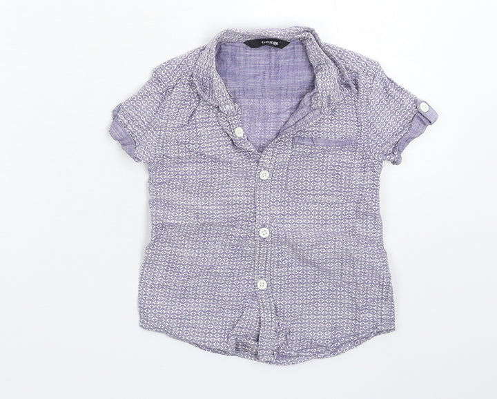 George Boys Blue Geometric  Basic Button-Up Size 2-3 Years