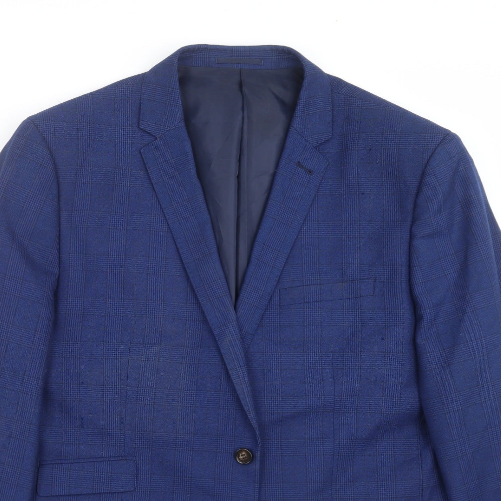 Fellini Mens Blue Check  Jacket Suit Jacket Size 46  - Tailored fit