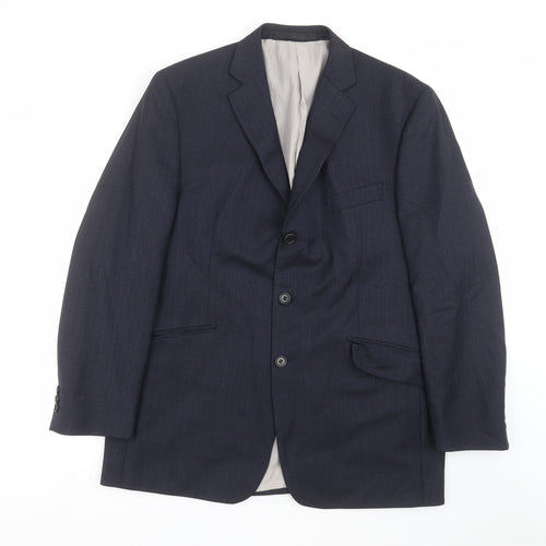 Impressions Perfect Mens Blue Herringbone  Jacket Suit Jacket Size 42