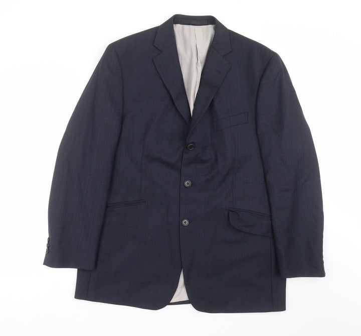 Impressions Perfect Mens Blue Herringbone  Jacket Suit Jacket Size 42