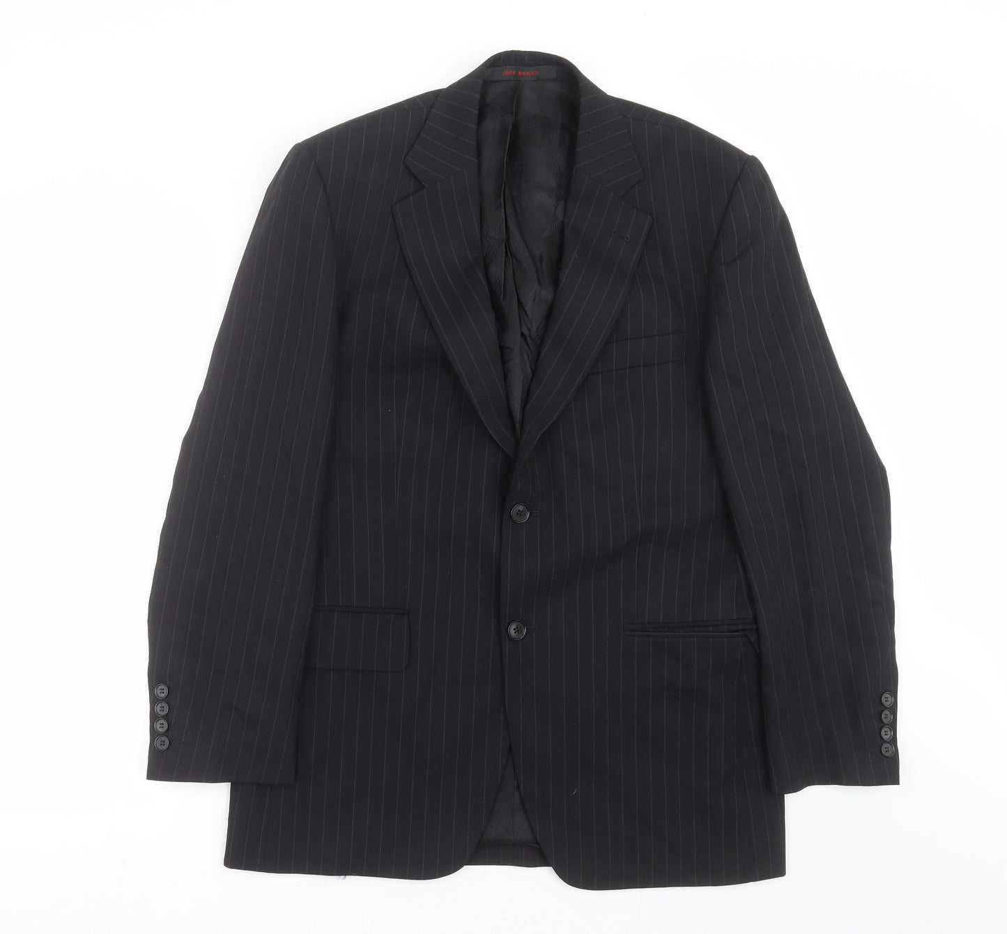 Jeff Banks Mens Black Striped  Jacket Suit Jacket Size 38
