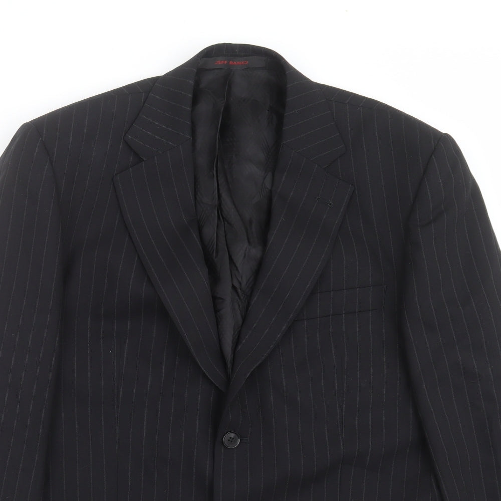 Jeff Banks Mens Black Striped  Jacket Suit Jacket Size 38