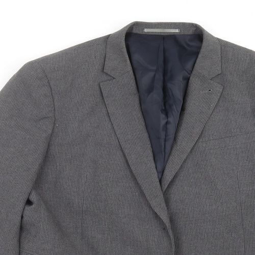 Cedar Wood State Mens Grey Striped  Jacket Suit Jacket Size 44