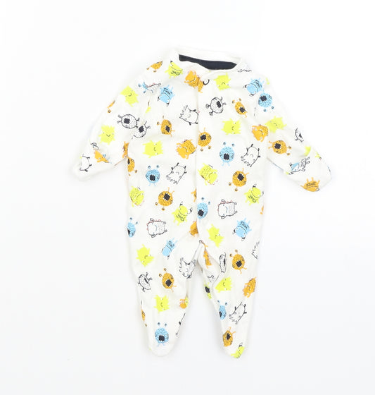 Front view of Primark Baby White Babygrow One-Piece Size Newborn - Monsters