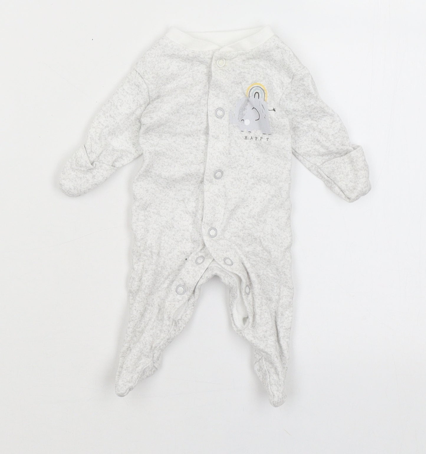 Primark Baby Grey   Babygrow One-Piece Size Newborn  - Happy