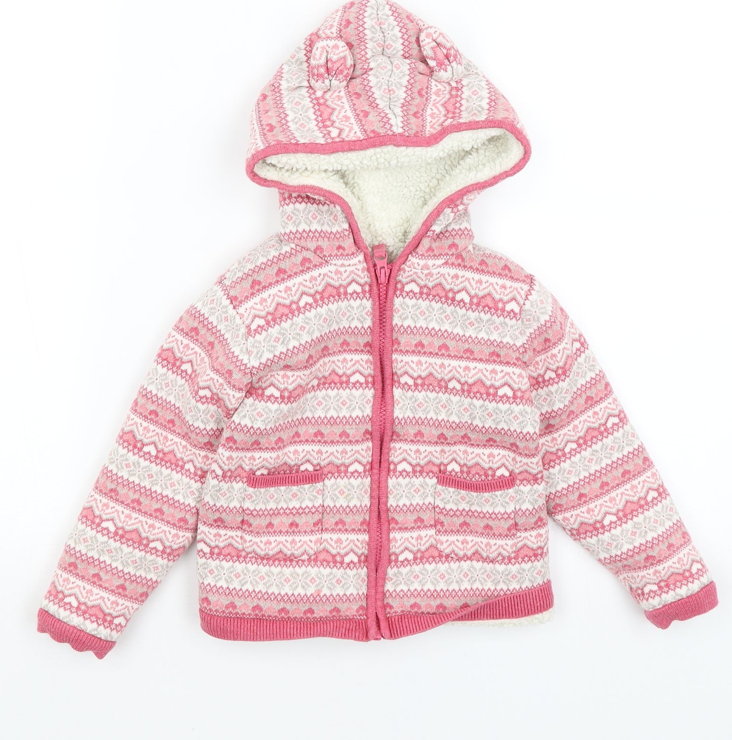 Mothercare Girls Pink Geometric  Full Zip Hoodie Size 4-5 Years