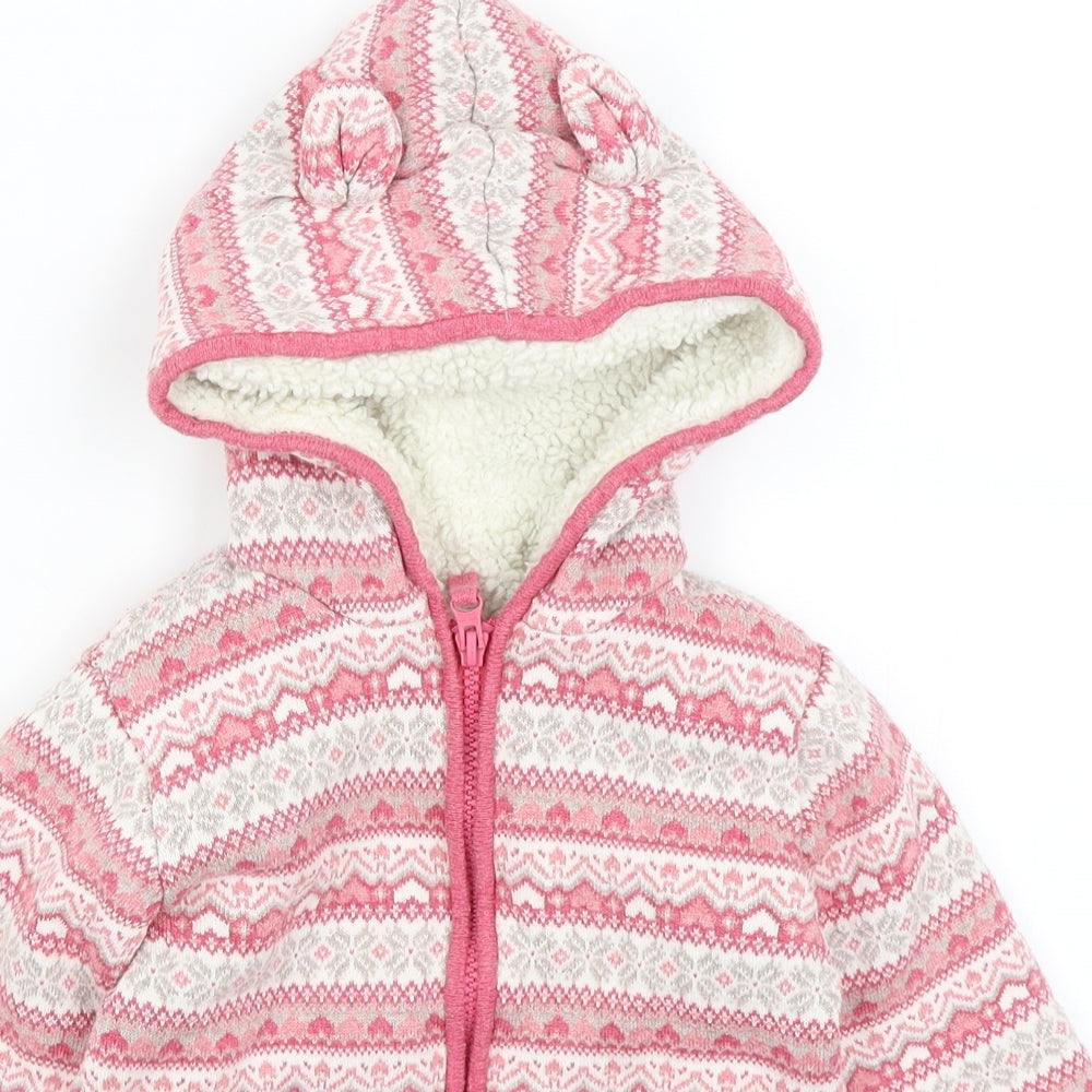 Mothercare Girls Pink Geometric  Full Zip Hoodie Size 4-5 Years