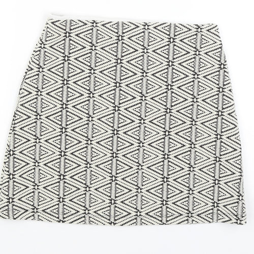 Topshop Womens White Geometric  A-Line Skirt Size 8