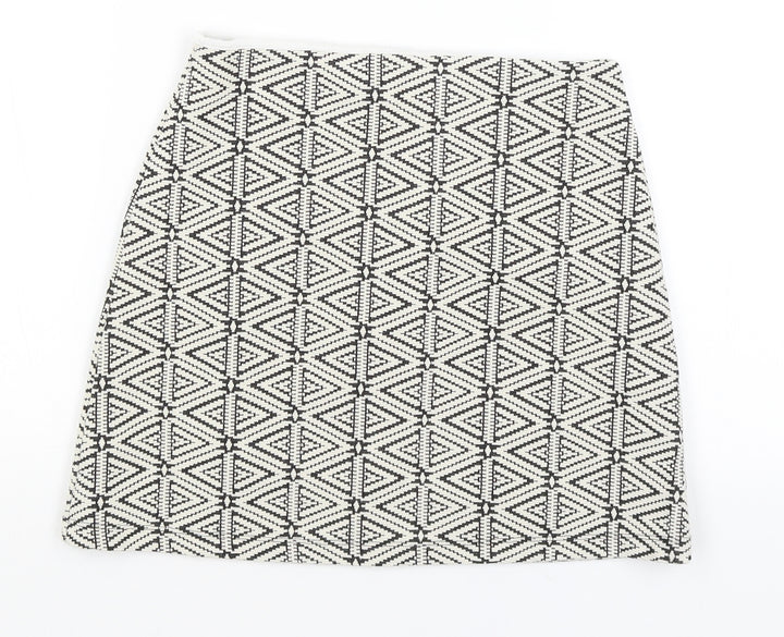 Topshop Womens White Geometric  A-Line Skirt Size 8