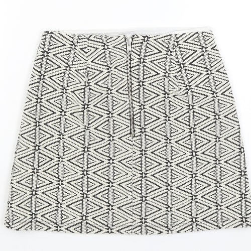 Topshop Womens White Geometric  A-Line Skirt Size 8