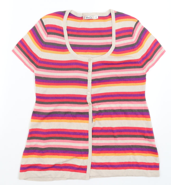M&Co Womens Pink Striped Cardigan Jumper Size XL