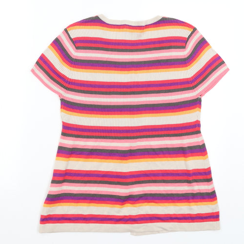 M&Co Womens Pink Striped  Cardigan Jumper Size XL