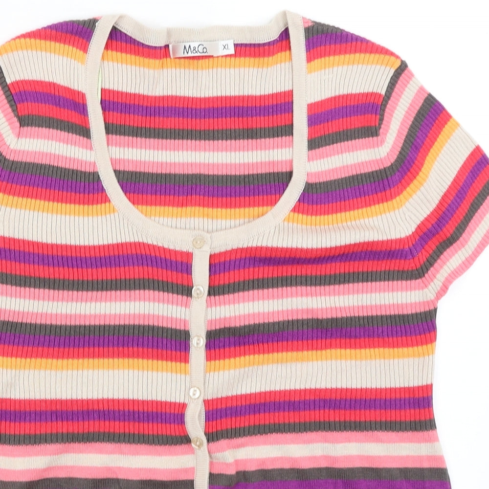 M&Co Womens Pink Striped  Cardigan Jumper Size XL
