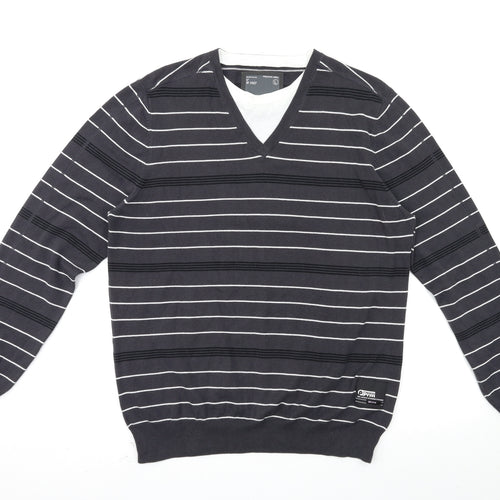 premium label Mens Grey Striped  Pullover Jumper Size L