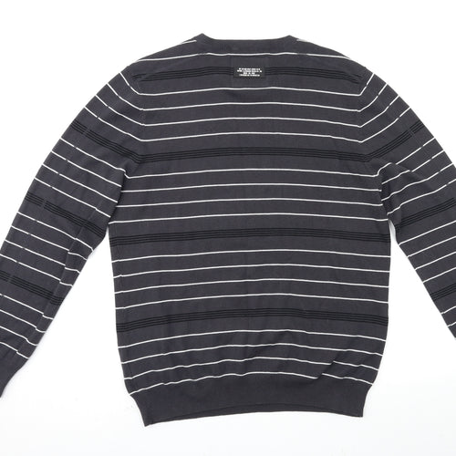 premium label Mens Grey Striped  Pullover Jumper Size L
