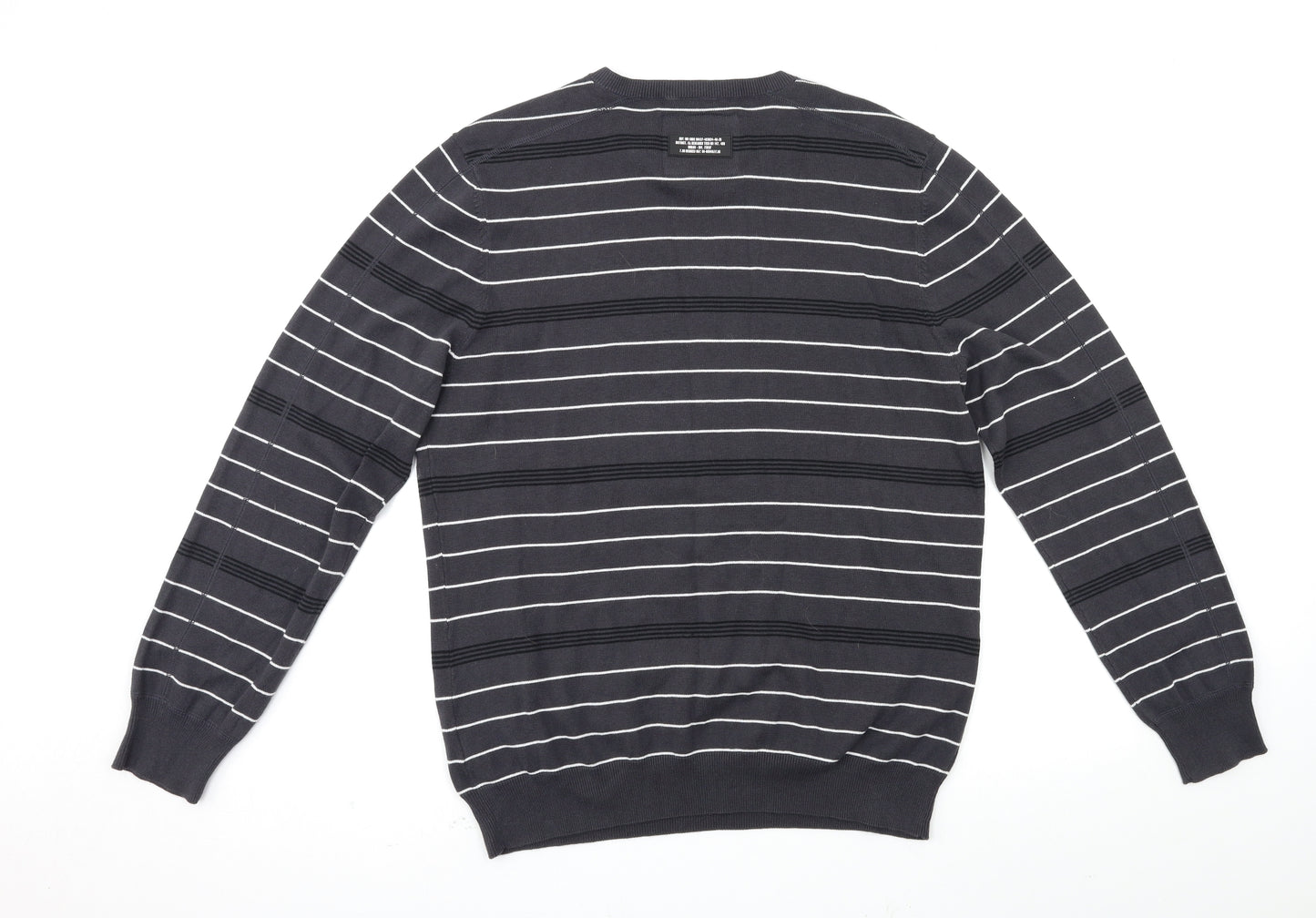 premium label Mens Grey Striped  Pullover Jumper Size L