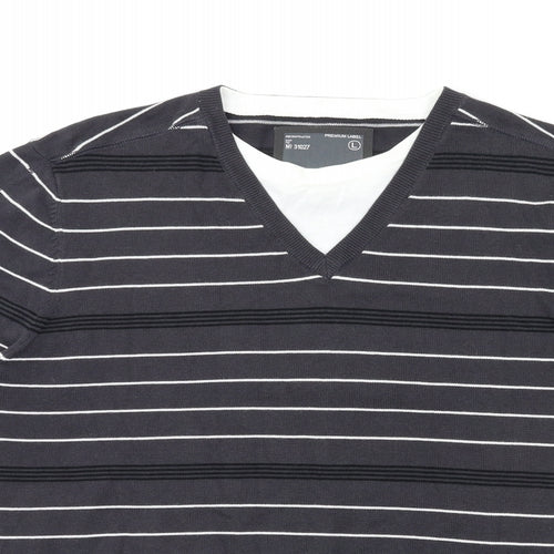 premium label Mens Grey Striped  Pullover Jumper Size L