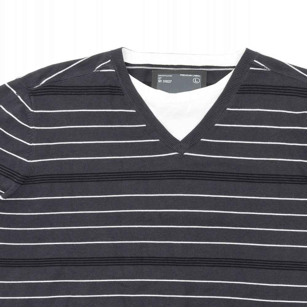 premium label Mens Grey Striped  Pullover Jumper Size L