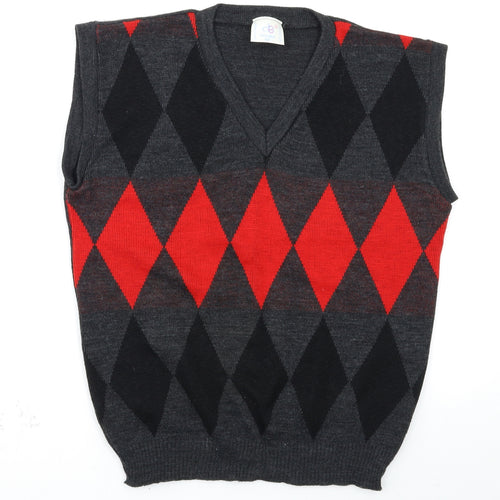 double ess Mens Multicoloured Argyle/Diamond  Vest Jumper Size S