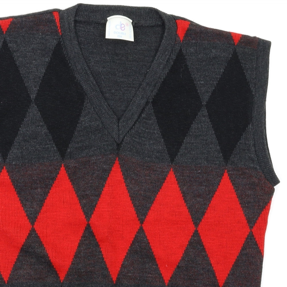 double ess Mens Multicoloured Argyle/Diamond  Vest Jumper Size S