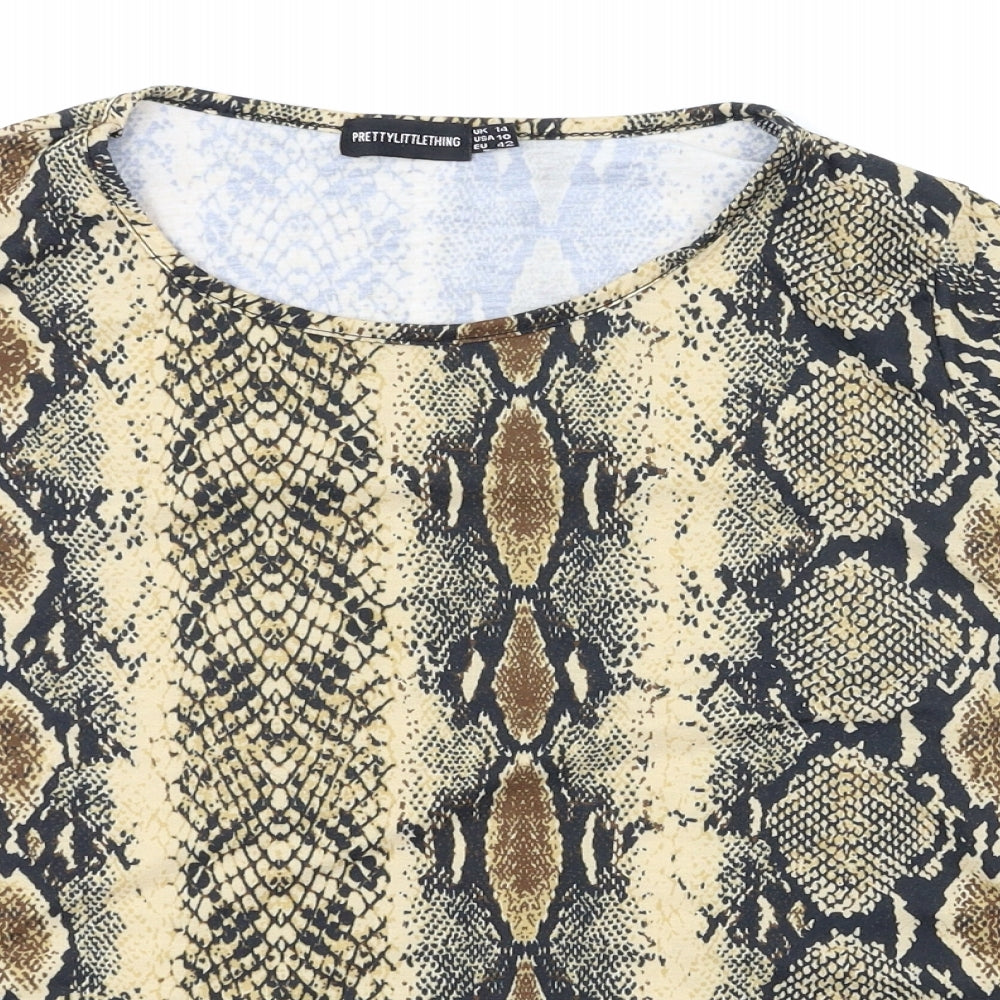 PRETTYLITTLETHING Womens Multicoloured Animal Print  Basic T-Shirt Size 14