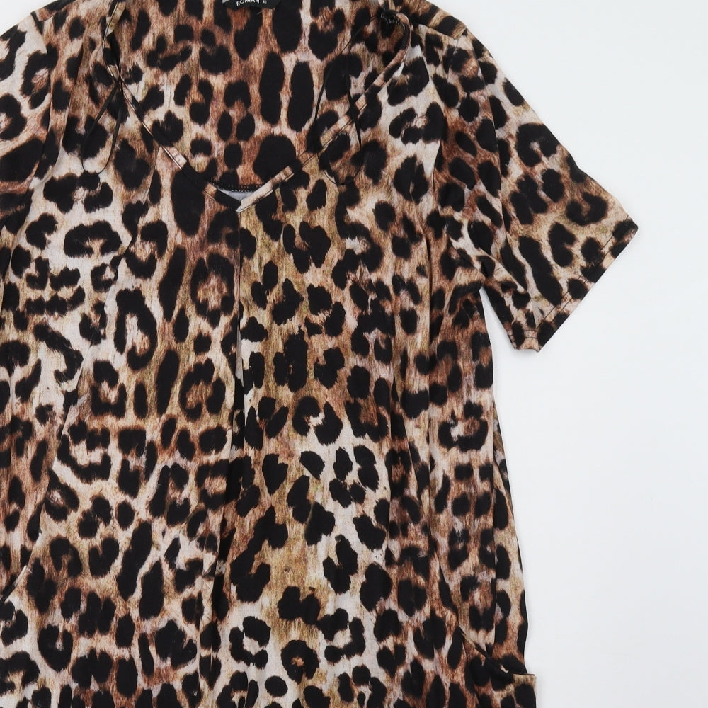 Roman Womens Brown Animal Print  A-Line  Size 16