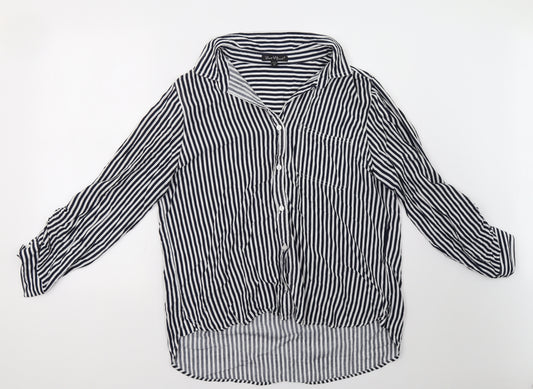 Front view of Velvet Heart women’s blue striped basic button-up, size XL