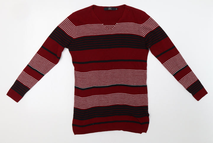 EWM Womens Red Striped  Pullover Sweatshirt Size M