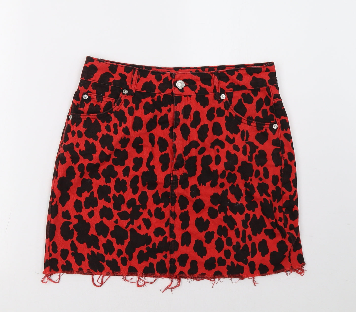Topshop Womens Red Animal Print  A-Line Skirt Size 10