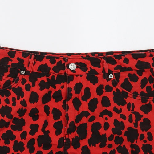 Topshop Womens Red Animal Print  A-Line Skirt Size 10