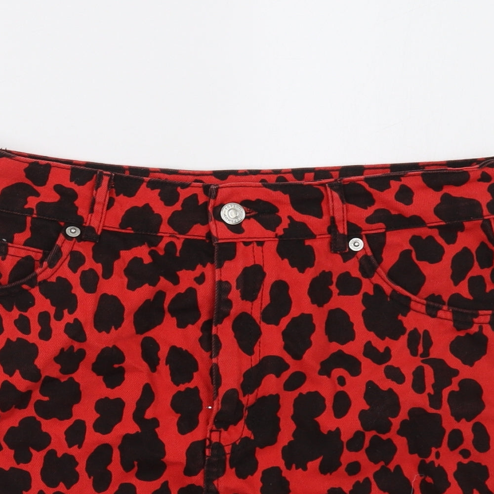 Topshop Womens Red Animal Print  A-Line Skirt Size 10