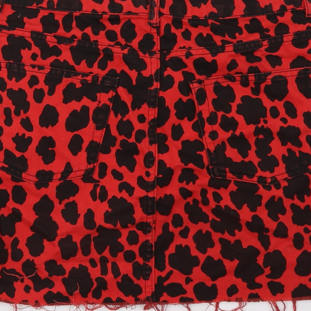 Topshop Womens Red Animal Print  A-Line Skirt Size 10