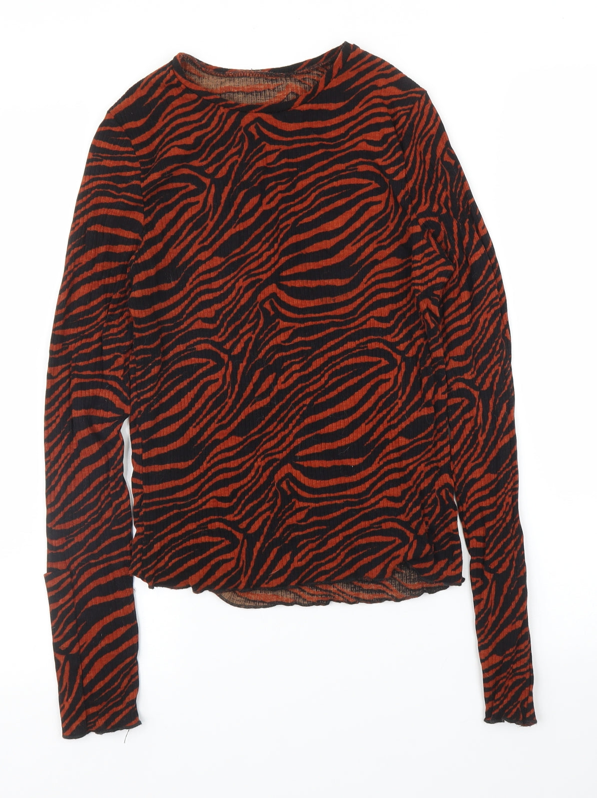 Preworn Womens Brown Animal Print  Basic T-Shirt Size S  - Tiger print