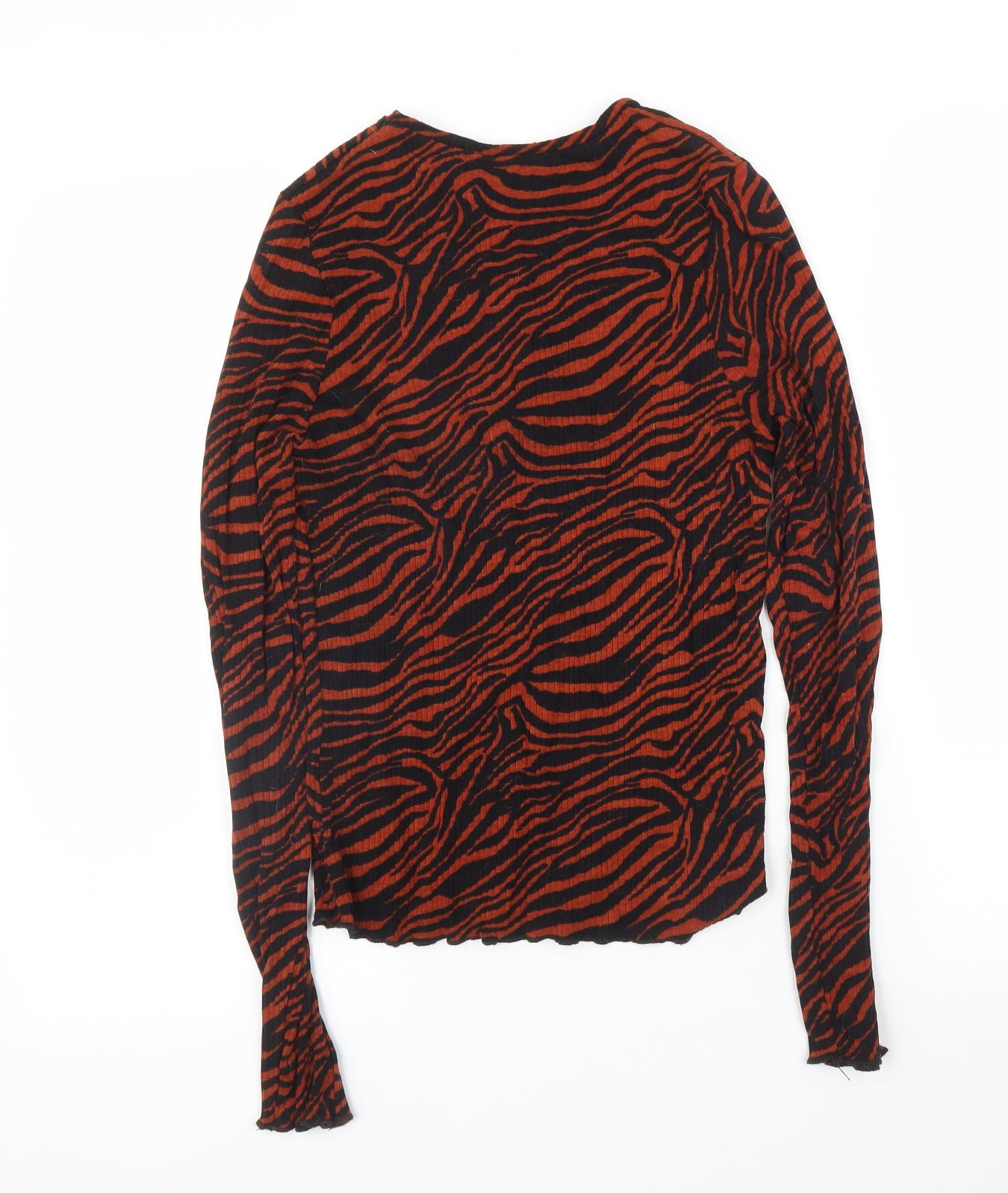 Preworn Womens Brown Animal Print  Basic T-Shirt Size S  - Tiger print