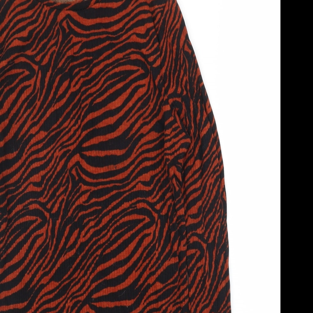 Preworn Womens Brown Animal Print  Basic T-Shirt Size S  - Tiger print