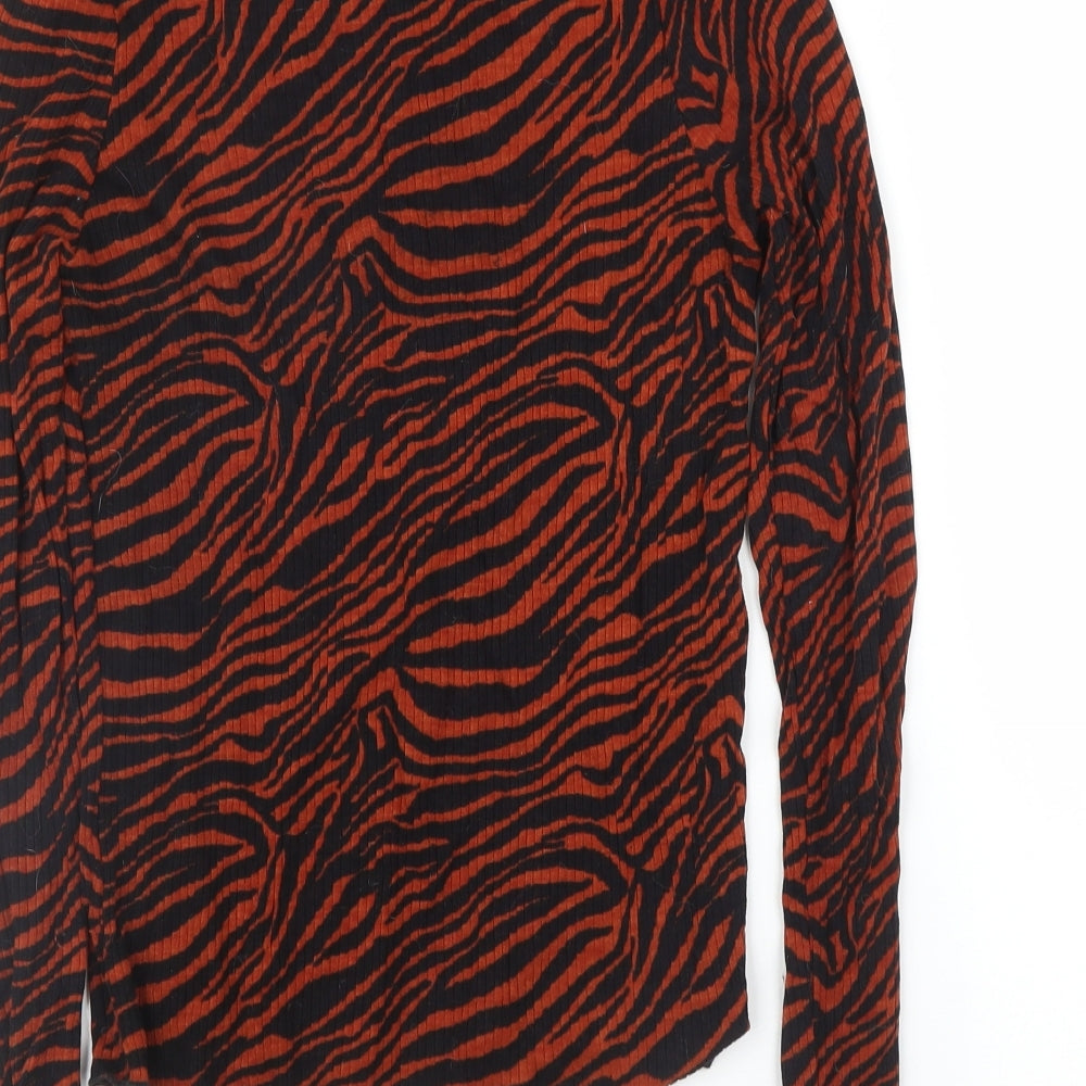 Preworn Womens Brown Animal Print  Basic T-Shirt Size S  - Tiger print