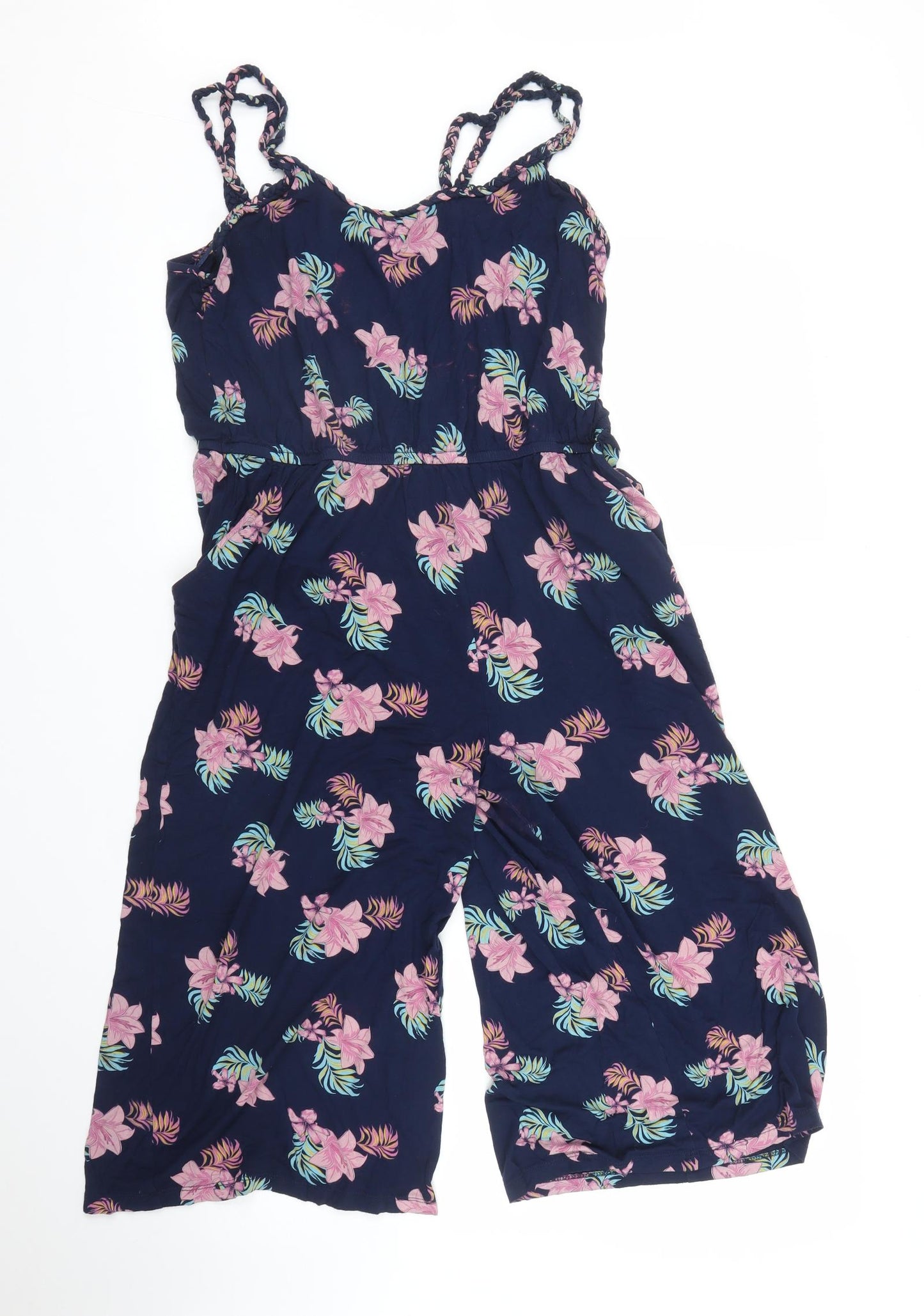 TU Womens Blue Floral  Jumpsuit One-Piece Size 14