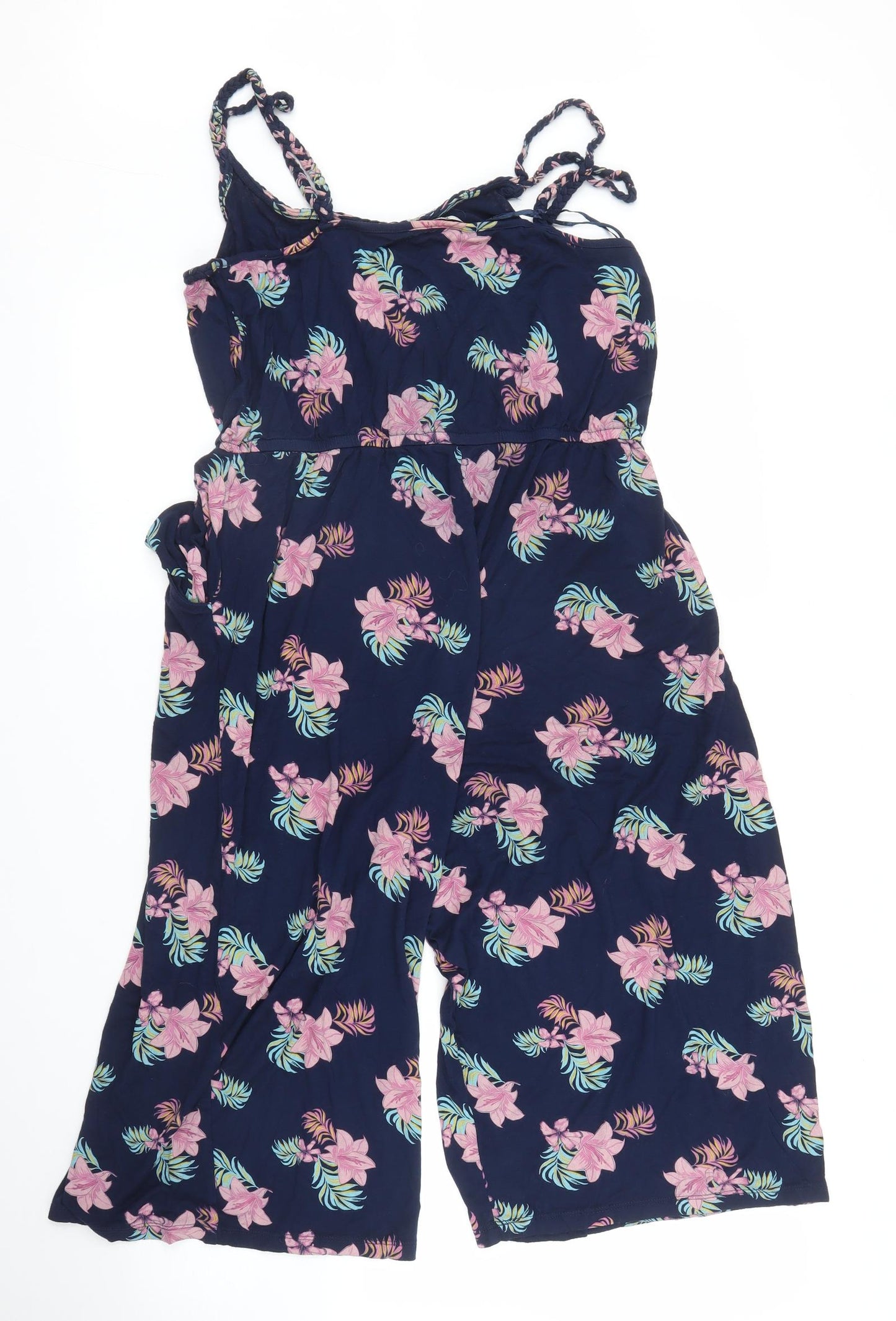 TU Womens Blue Floral  Jumpsuit One-Piece Size 14
