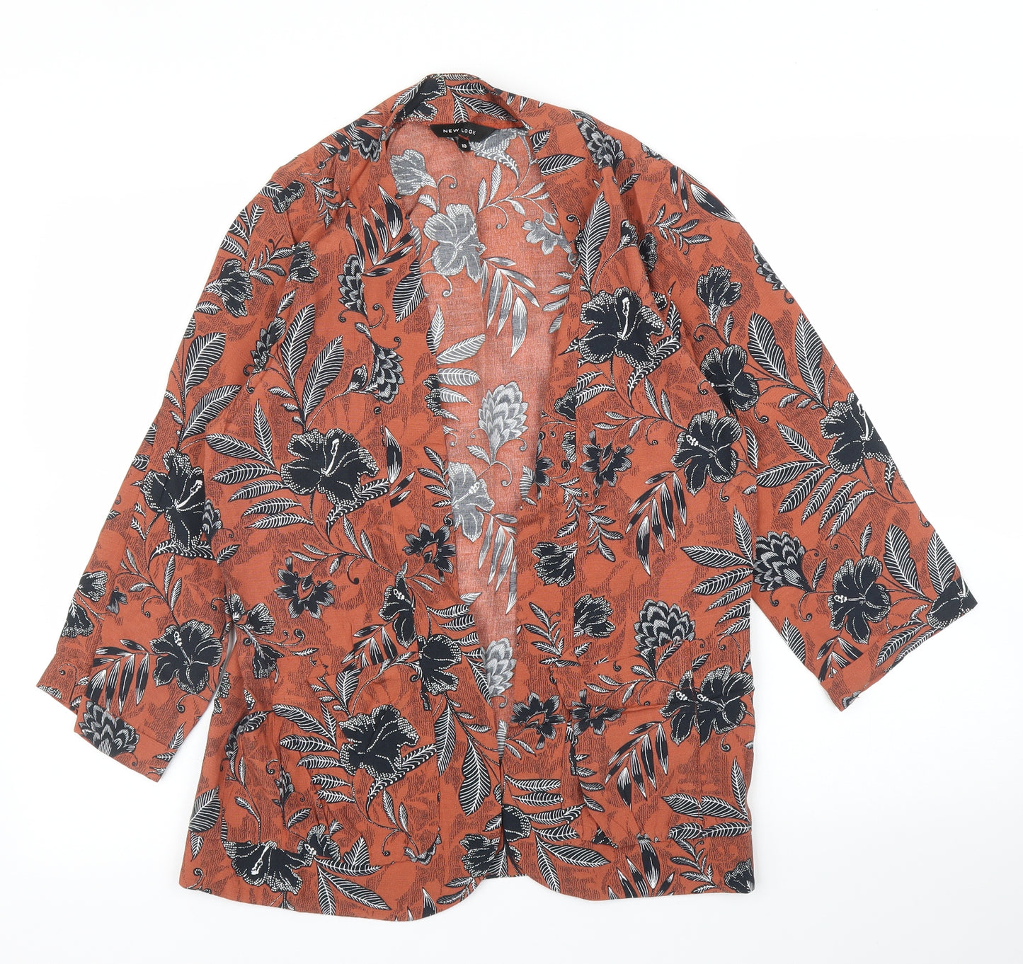 New Look Womens Orange Floral  Kimono Blouse Size 10
