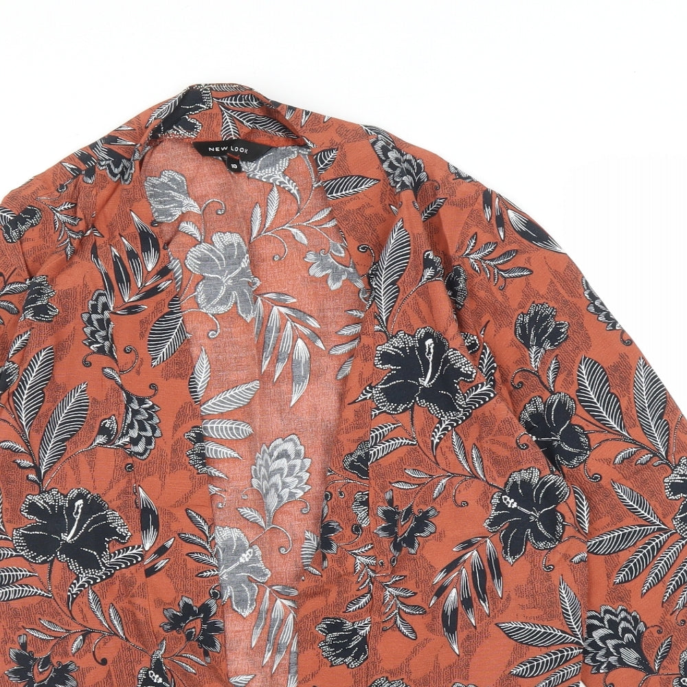 New Look Womens Orange Floral  Kimono Blouse Size 10