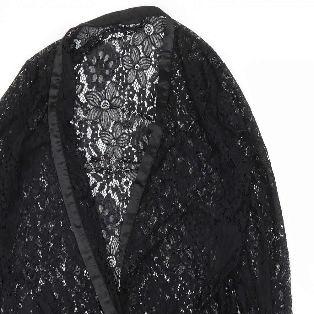 PRETTYLITTLETHING Womens Black Floral  Kimono Blouse Size M