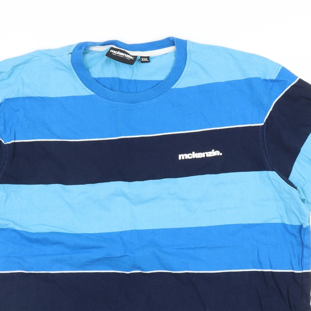 McKenzie Mens Blue Striped   T-Shirt Size 2XL