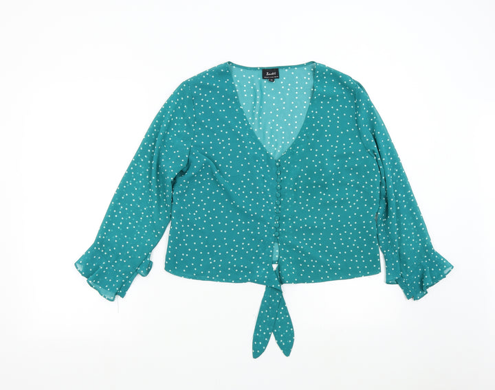 Bardót Womens Green Polka Dot Basic Blouse Size 12