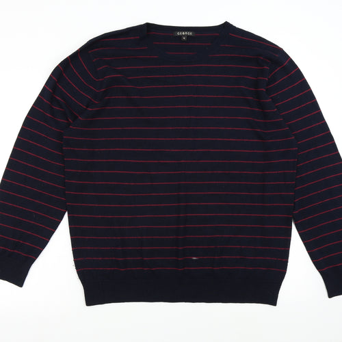 George Mens Blue Striped Knit Pullover Jumper Size XL