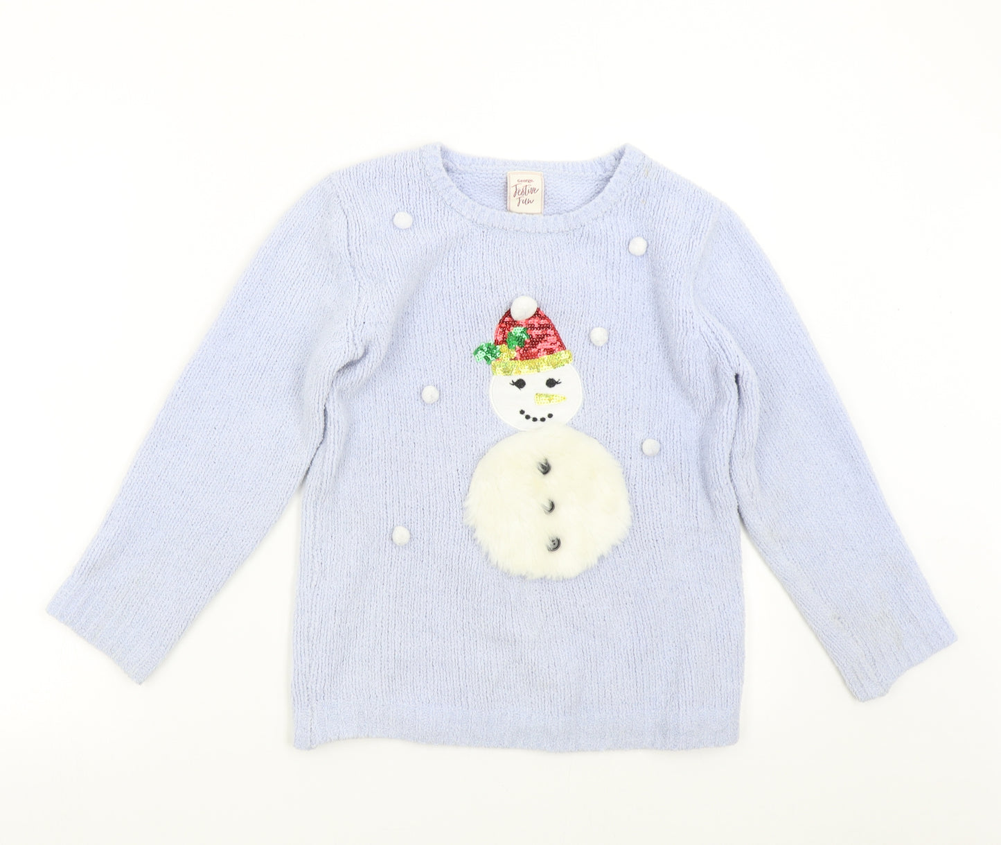 George Boys Blue  Knit Pullover Jumper Size 11-12 Years  - Snowman Christmas