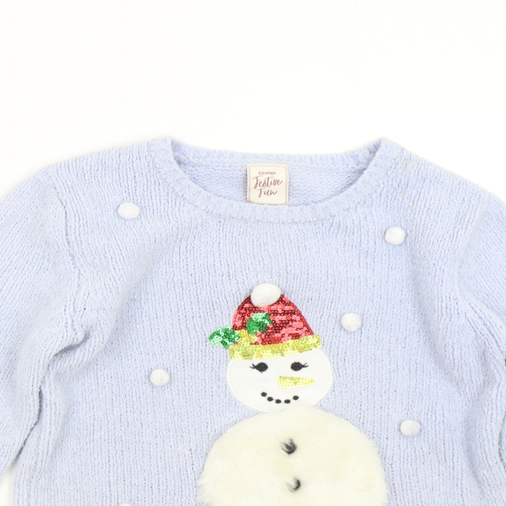 George Boys Blue  Knit Pullover Jumper Size 11-12 Years  - Snowman Christmas