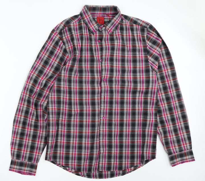B-Line Mens Black Check Button-Up Size L