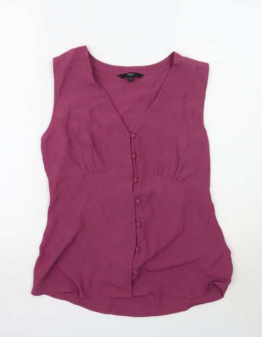 Front view of Next women’s purple basic button-up, size UK 12