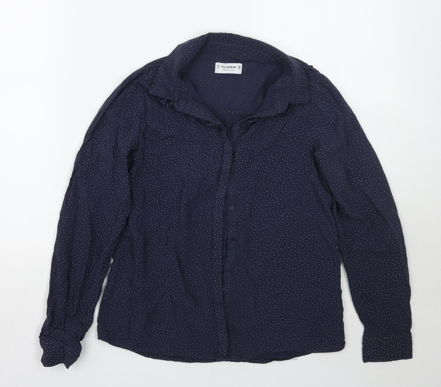 Pull & bear Womens Blue Polka Dot  Basic Button-Up Size S
