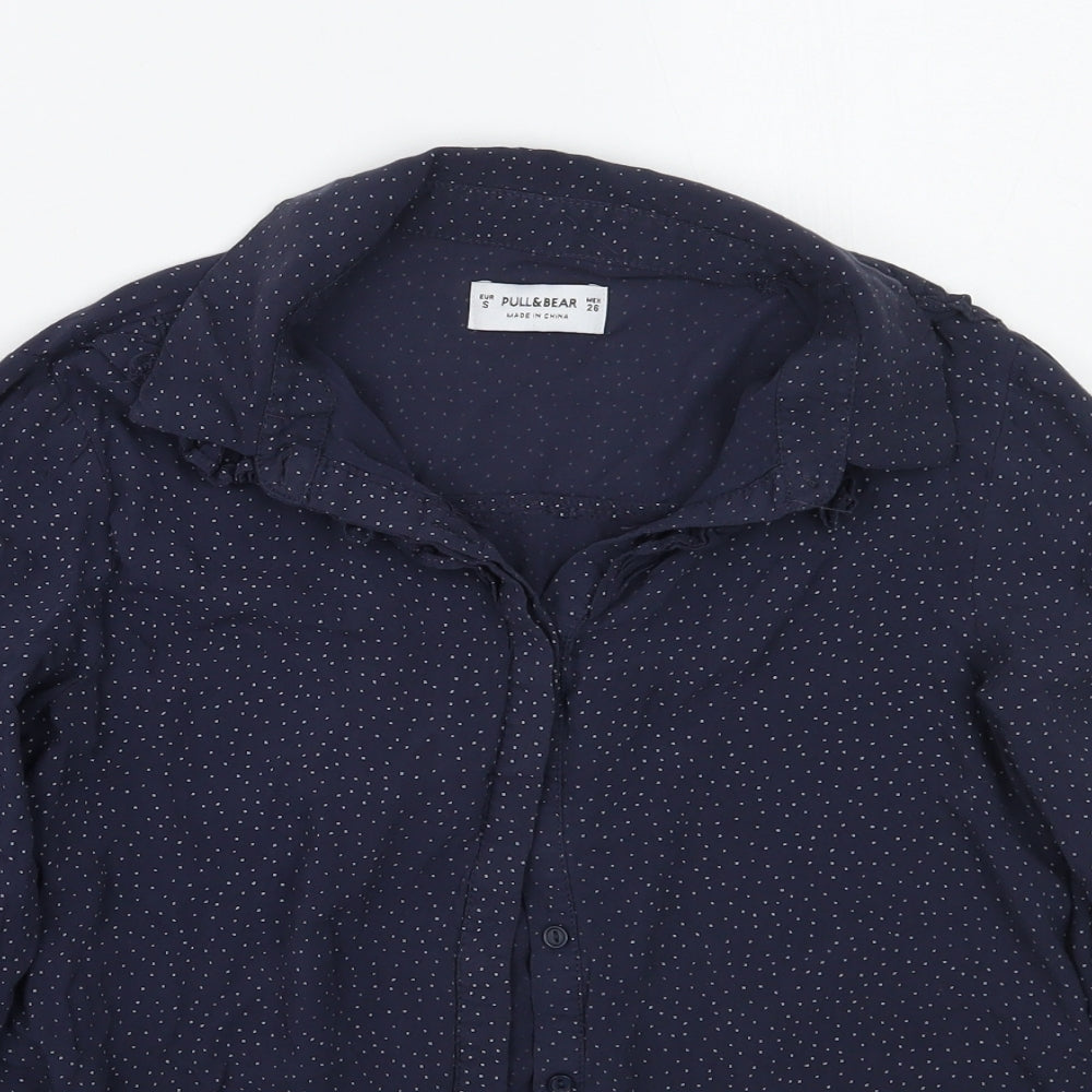 Pull & bear Womens Blue Polka Dot  Basic Button-Up Size S
